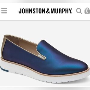 Johnston & Murphy Penelope Teal Pearl Leather Platform Loafers Elevated Basic